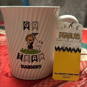 Peanuts GO TEAM RAIDERS White Swirl Snoopy Team Mug 15 oz